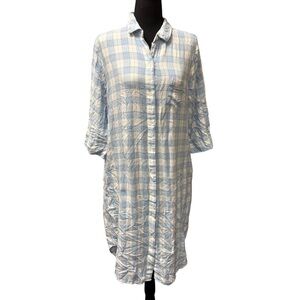 Lauren Ralph Lauren Blue Plaid Shirt Dress Tunic Button Down Roll Sleeve L